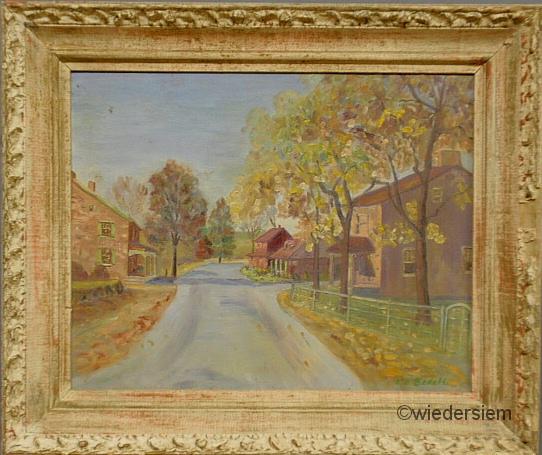 Oil on artist board village landscape 1596ca