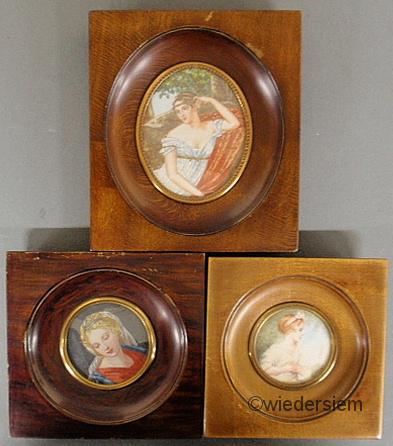 Three French miniature on ivory portrait