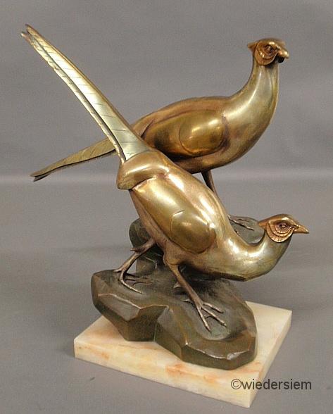Bronze figural group of two pheasants