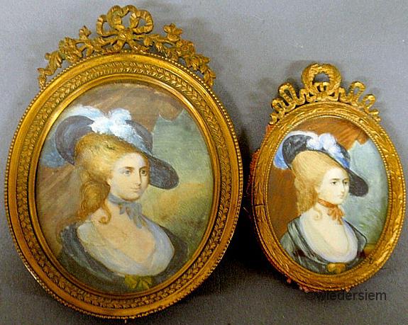 Two miniature oval portraits on