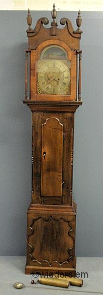 Mahogany tall case clock with engraved