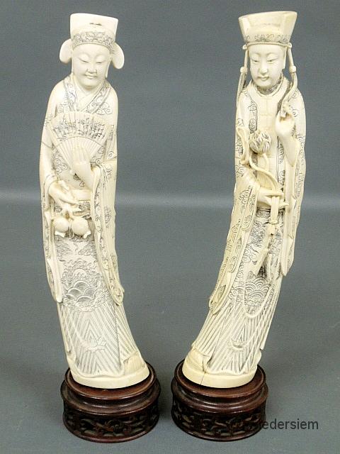 Finely carved pair of Asian ivory