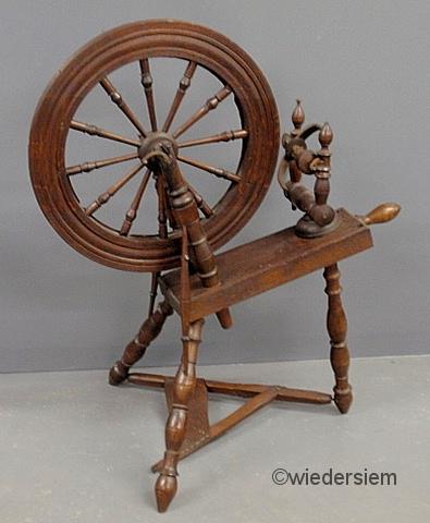 Oak and maple spinning wheel 18th c.