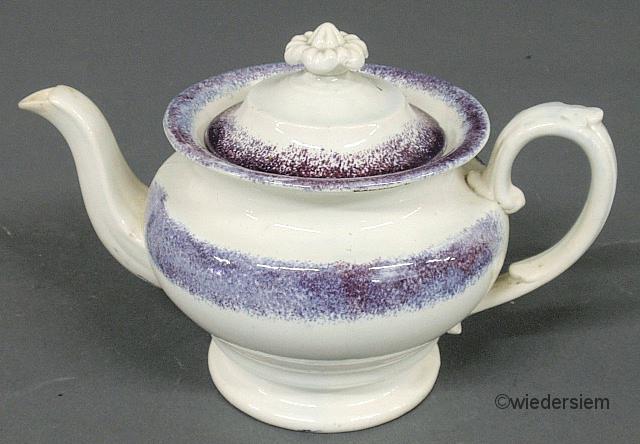 Purple spatterware teapot early 19th