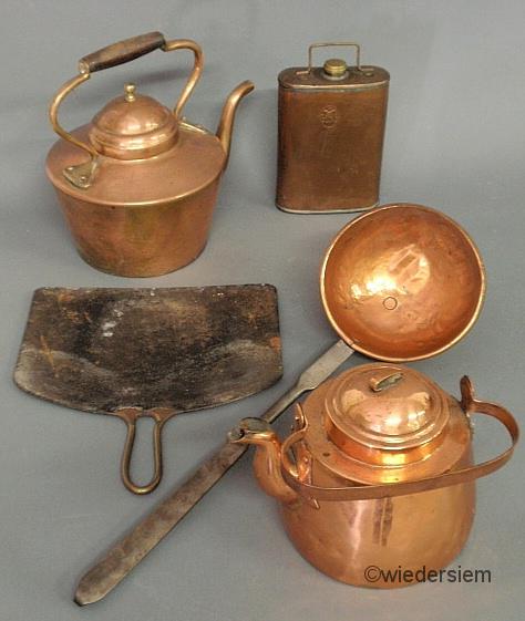 Group of copperware- 2 kettles warmer