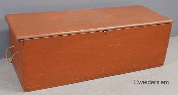 Red painted blanket box. 17''h.x49.5''w.x18.5''d.