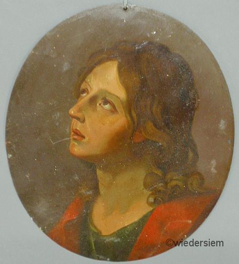 Oval painted on tin portrait of a young