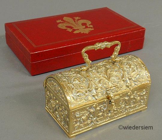 Brass jewelry casket 3''h.x5.125''w.x3''d.