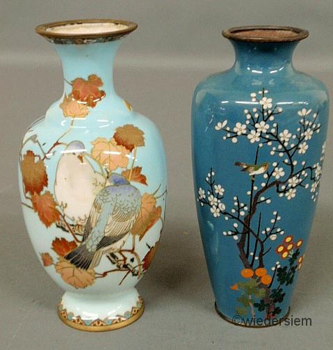 Two colorful cloisonné vases with