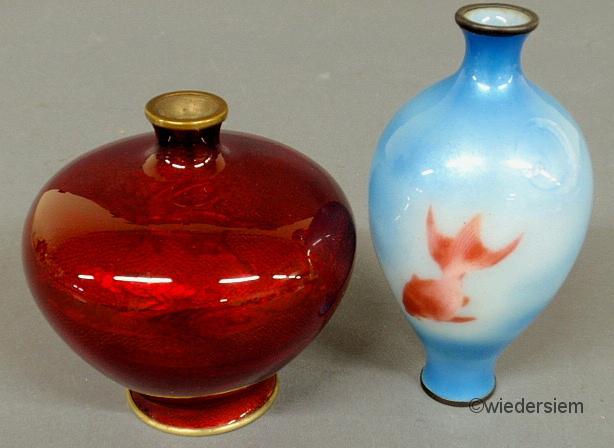 Blood red cloisonné vase 4''h.