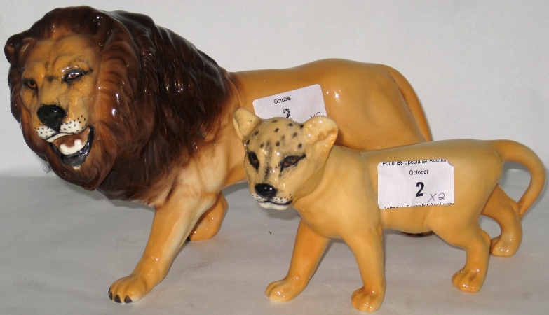Beswick Lion 2089 and Lion Cub 159826