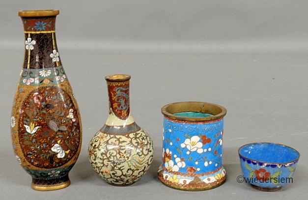 Four small cloisonné pieces tallest-