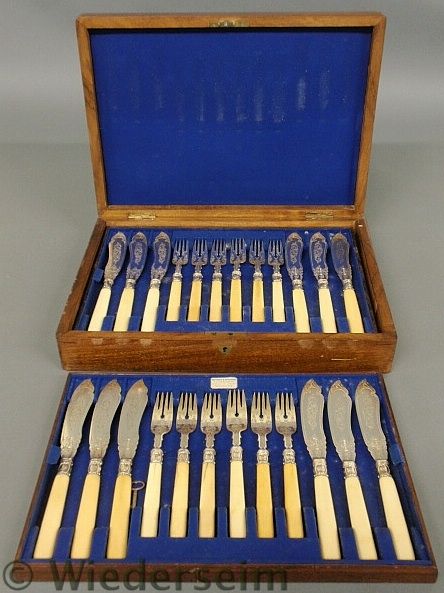 Silver and bone handled fish service