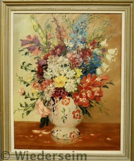 Oil on canvas still life of a vase