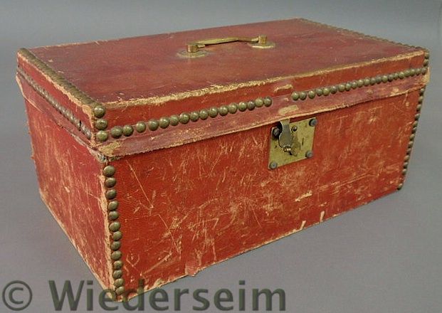 Red leather storage box 19th c  1599bd