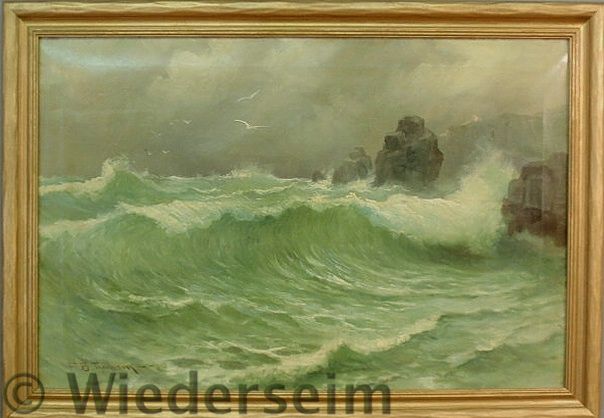 Oil on canvas seascape painting showing