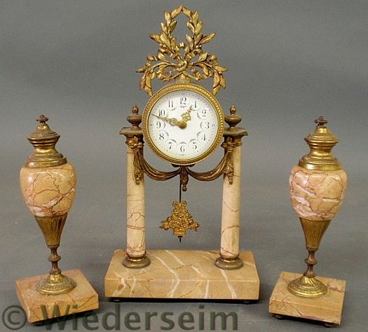 French gilt and marble mantel clock