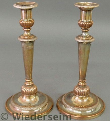 Pair of Sheffield silverplate candlesticks.