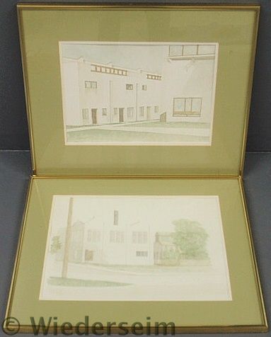 Pair of framed and matted architectural