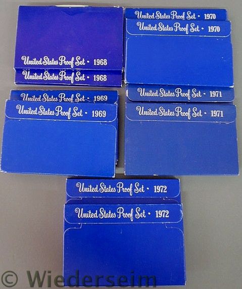 Ten U.S. coin proof sets two each 1968-1972.