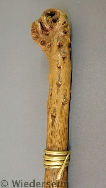 Root walking stick with gilt coiled 159a6b