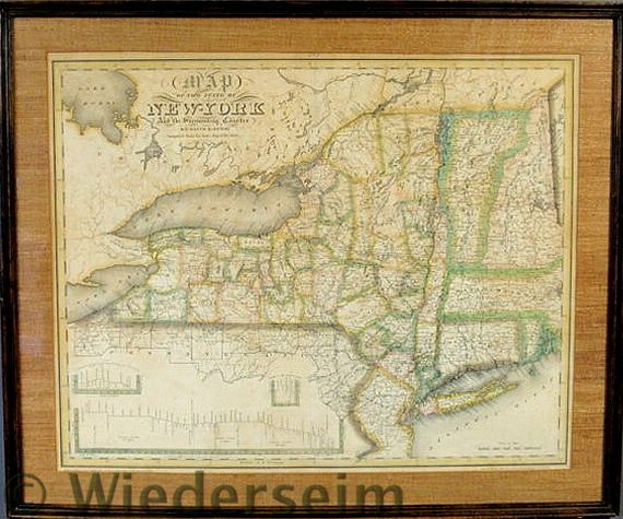 Hand-colored map of New York by