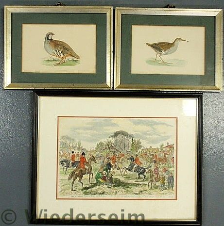 Two bird prints 6"x8" and a foxhunt