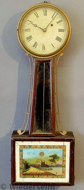Mahogany banjo clock 19th c. with reverse