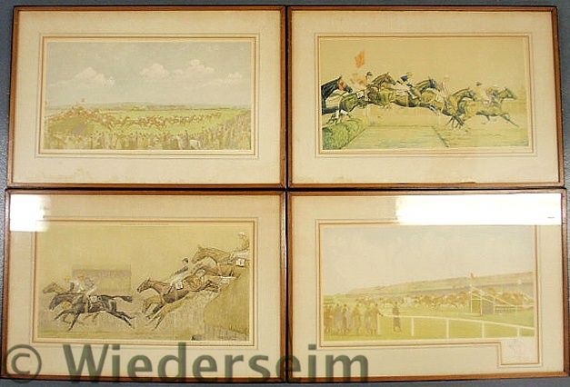Four framed and matted steeplechase