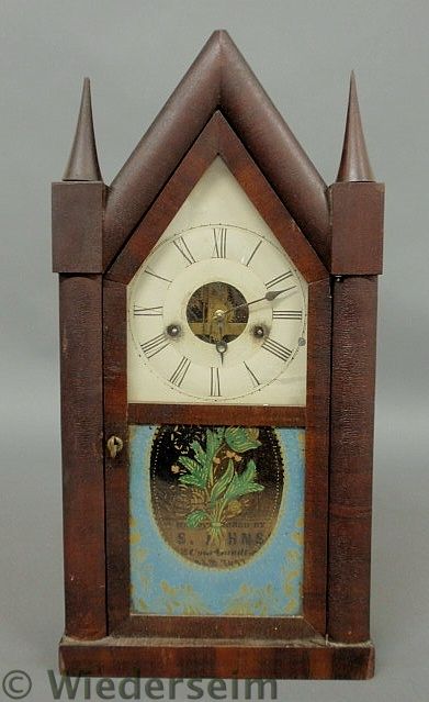 Mahogany steeple clock by W.S. Johnson