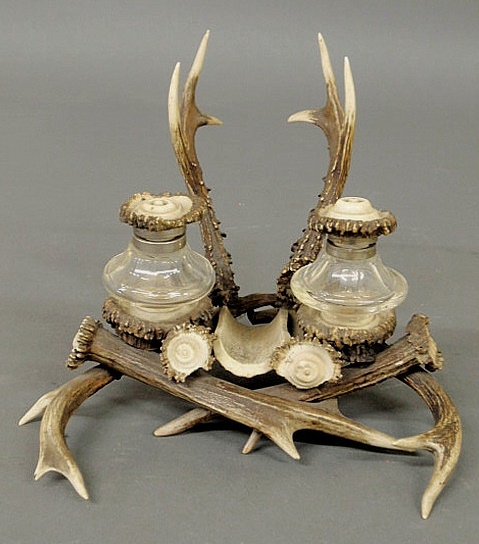 Continental stag horn inkstand