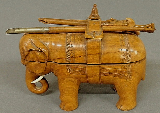 Asian carved wood elephant inkstand