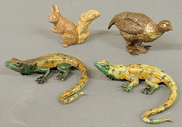 Four cold painted bronze figures probably