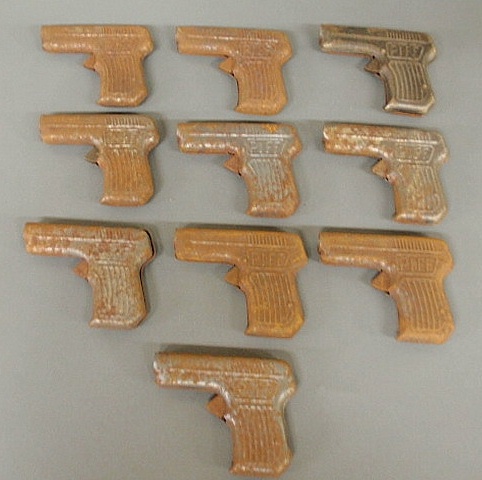 Ten metal toy pistols by Piff. 3.25x4