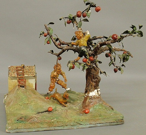 Painted plaster model of an orchard