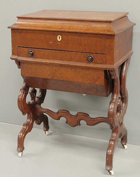 Victorian burlwood sewing table