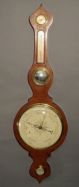 Mahogany banjo-form barometer with bulls-eye