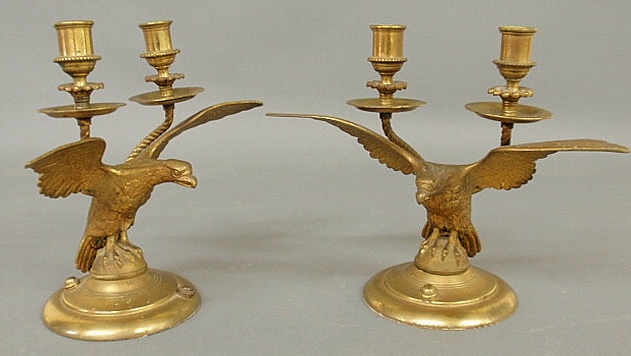 Pair of brass spread winged eagle