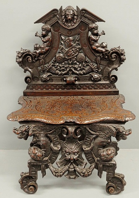 Finely carved Asian ebonized bench 159d10