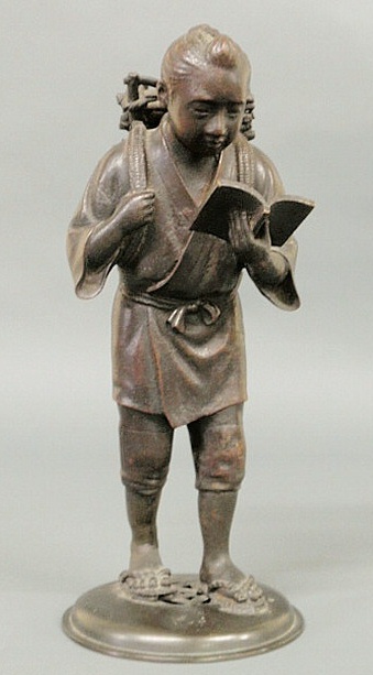 Asian bronze figure of a man reading