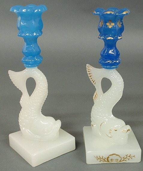 Two similar Sandwich glass dolphin form 159d52