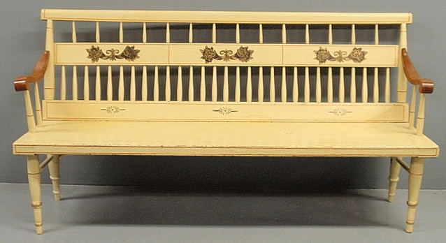 Plank-bottom settee with yellow