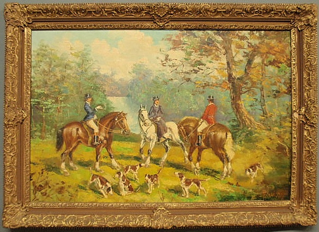 Oil on canvas painting of a foxhunting