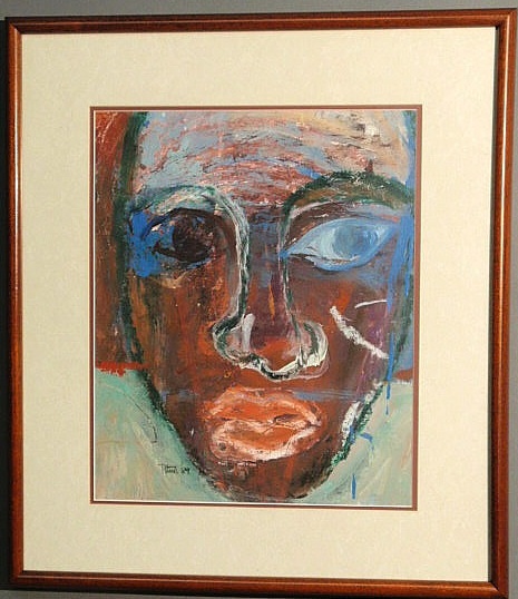 Framed and matted abstract gouache of