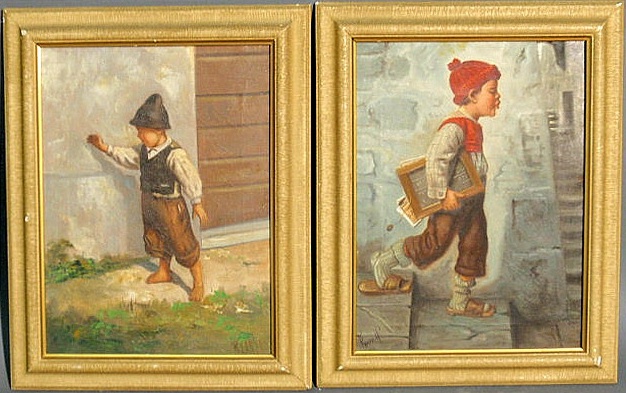 Pair of oil on canvas paintings of young