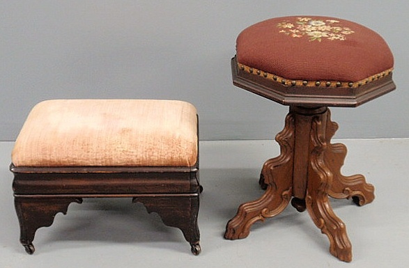 Victorian walnut piano stool with octagonal