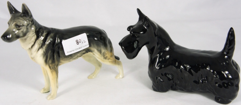 Beswick Dogs Scottie 2037 and Alsation 15a003