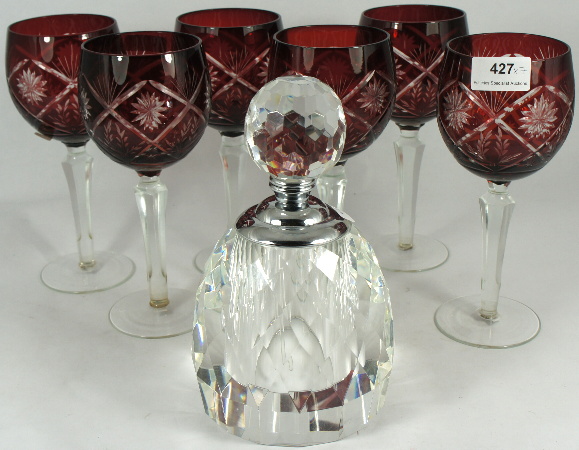 6 Large Red Hand Etched Goblets and