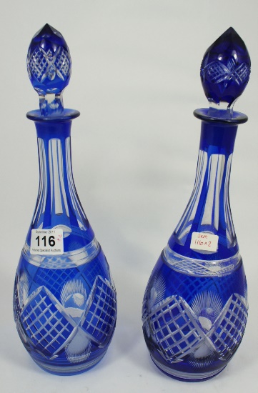 Two Bristol Blue Cut Crystal Decanters