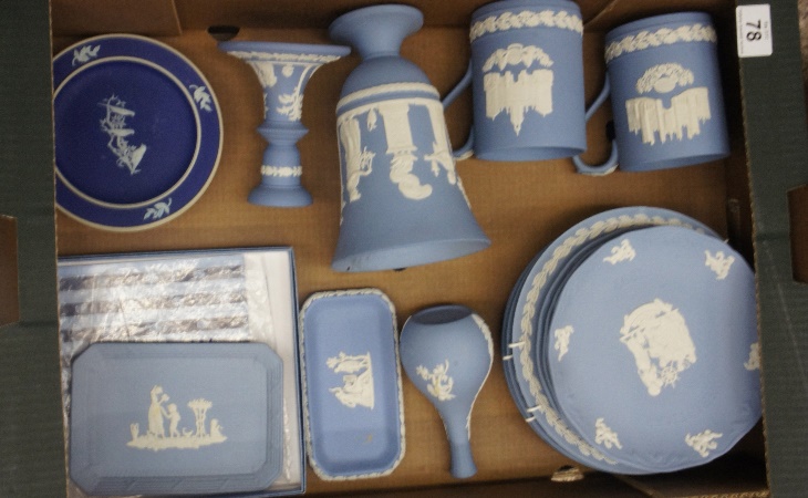 Tray lot of Wedgwood Blue Jasperware
